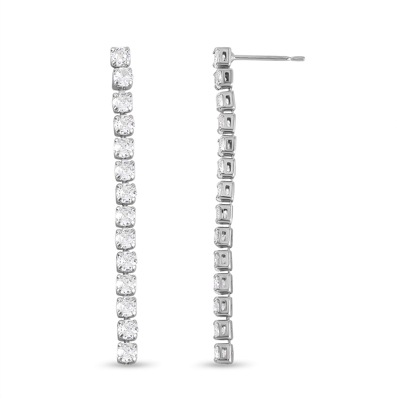 Simulated Diamond Tennis Necklace 18-20 Inches and Dangle Earrings in Silvertone