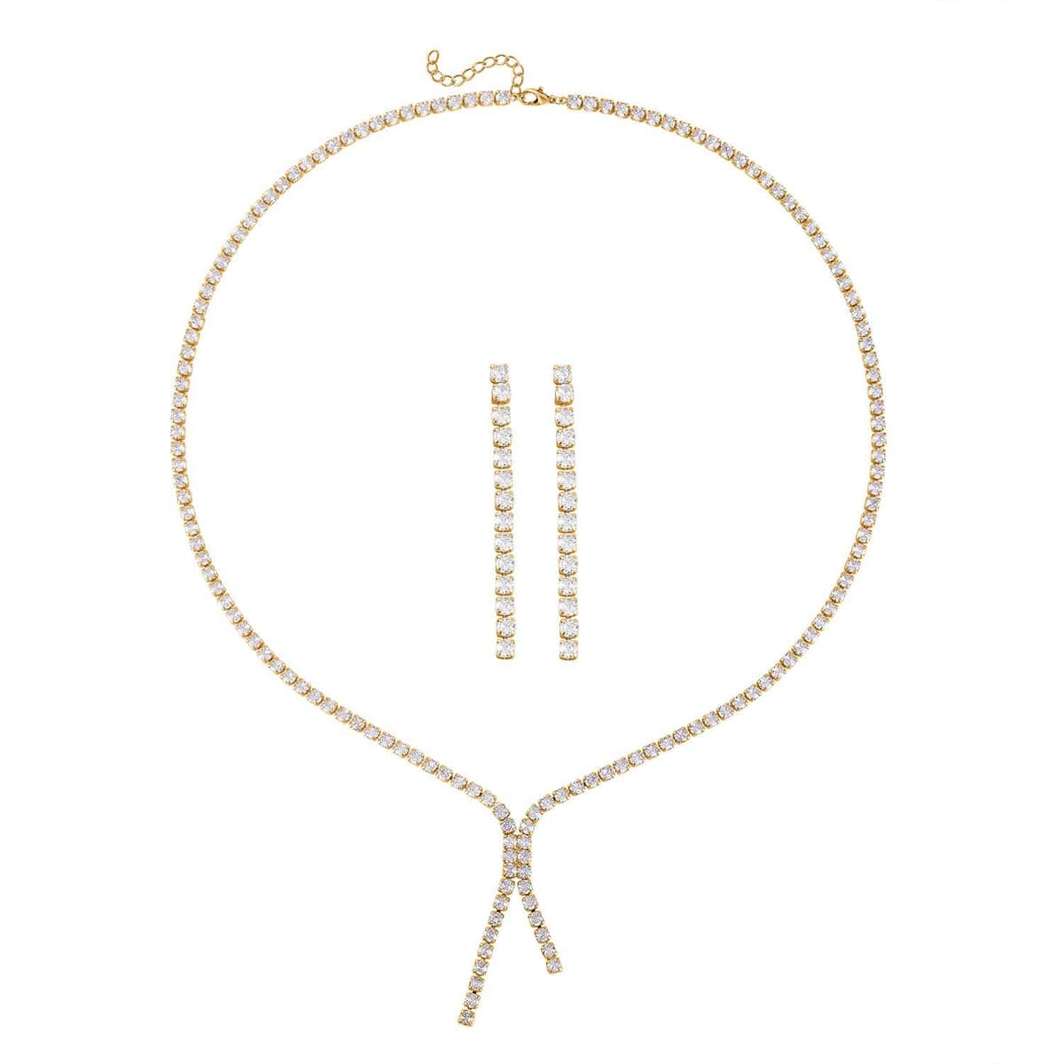 Simulated Diamond Tennis Necklace 18-20 Inches and Dangle Earrings in Goldtone image number 0