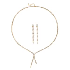 Simulated Diamond Tennis Necklace 18-20 Inches and Dangle Earrings in Goldtone