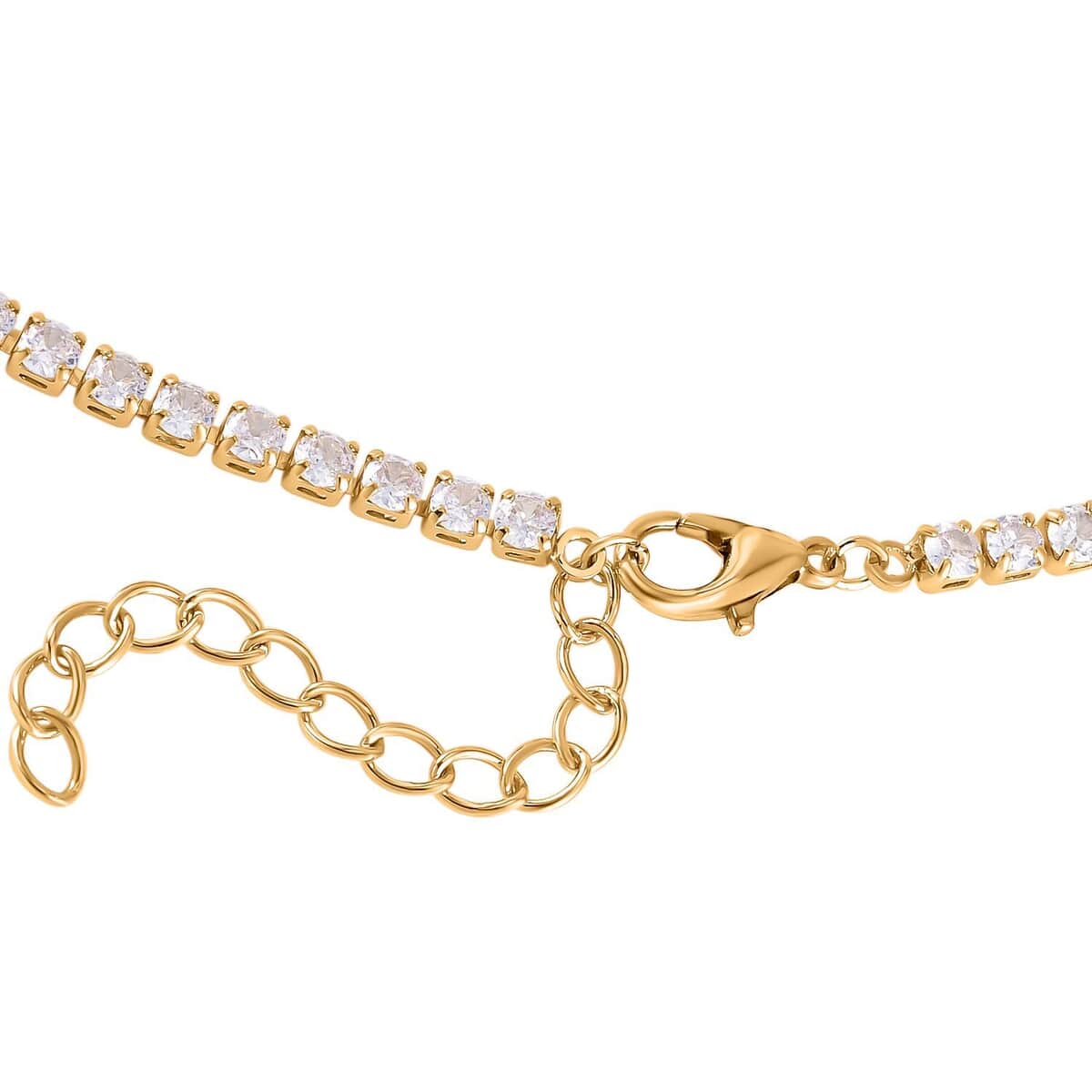 Simulated Diamond Tennis Necklace 18-20 Inches and Dangle Earrings in Goldtone image number 4