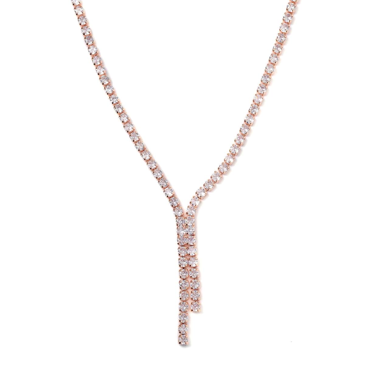 Simulated Diamond Tennis Necklace 18-20 Inches and Dangle Earrings in Rosetone image number 0