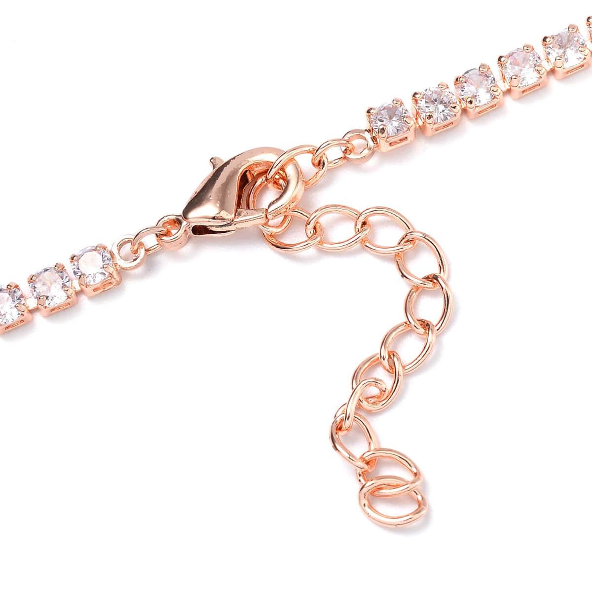 Simulated Diamond Tennis Necklace 18-20 Inches and Dangle Earrings in Rosetone image number 2