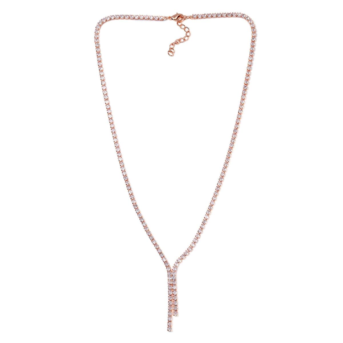 Simulated Diamond Tennis Necklace 18-20 Inches and Dangle Earrings in Rosetone image number 3