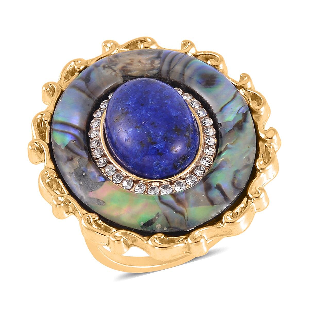 Lapis Lazuli and Multi Gemstone Drop Earrings, Ring Size 5.0 and Pendant in Goldtone with ION Plated YG Stainless Steel Necklace 20 Inches 16.00 ctw