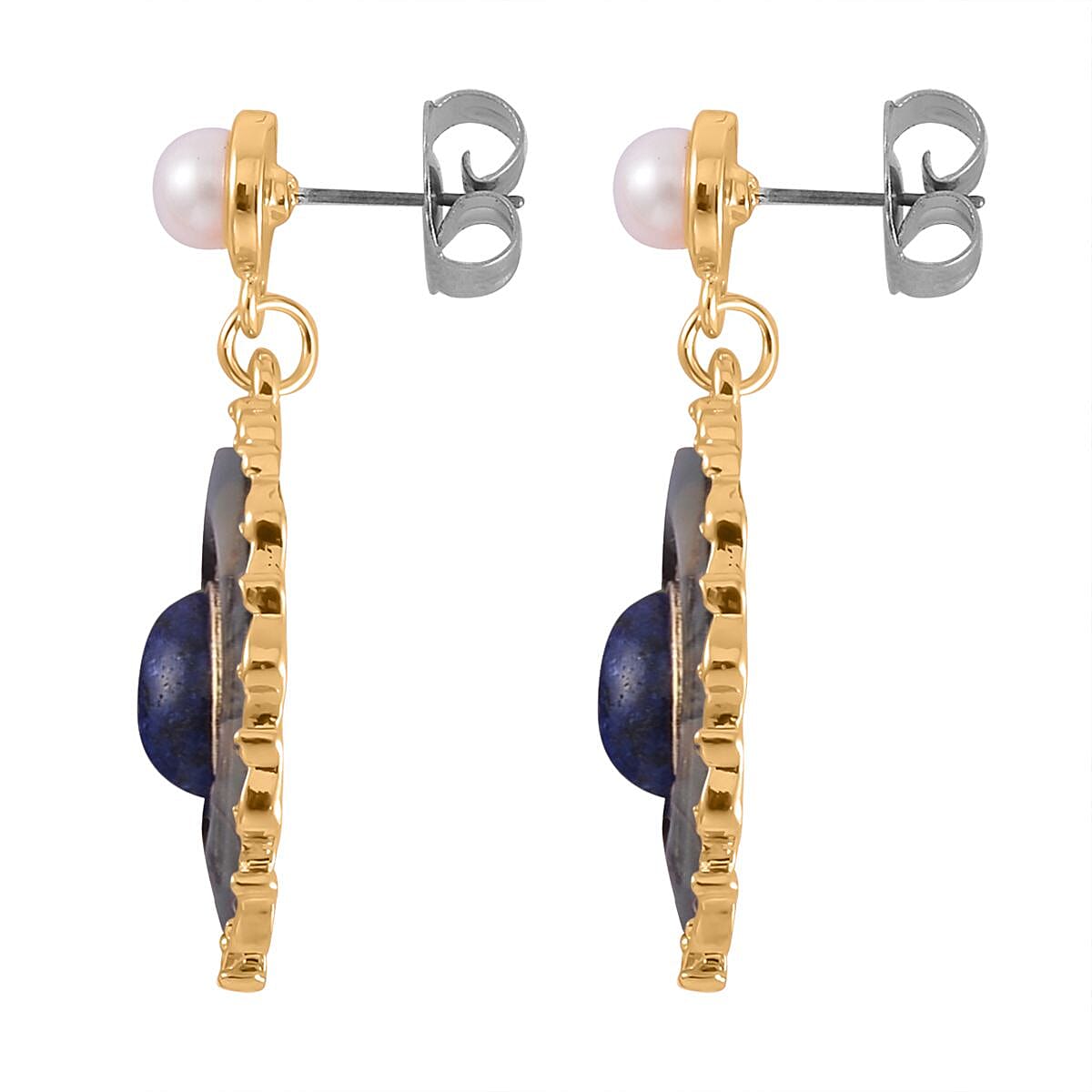 Lapis Lazuli and Multi Gemstone Drop Earrings, Ring Size 5.0 and Pendant in Goldtone with ION Plated YG Stainless Steel Necklace 20 Inches 16.00 ctw