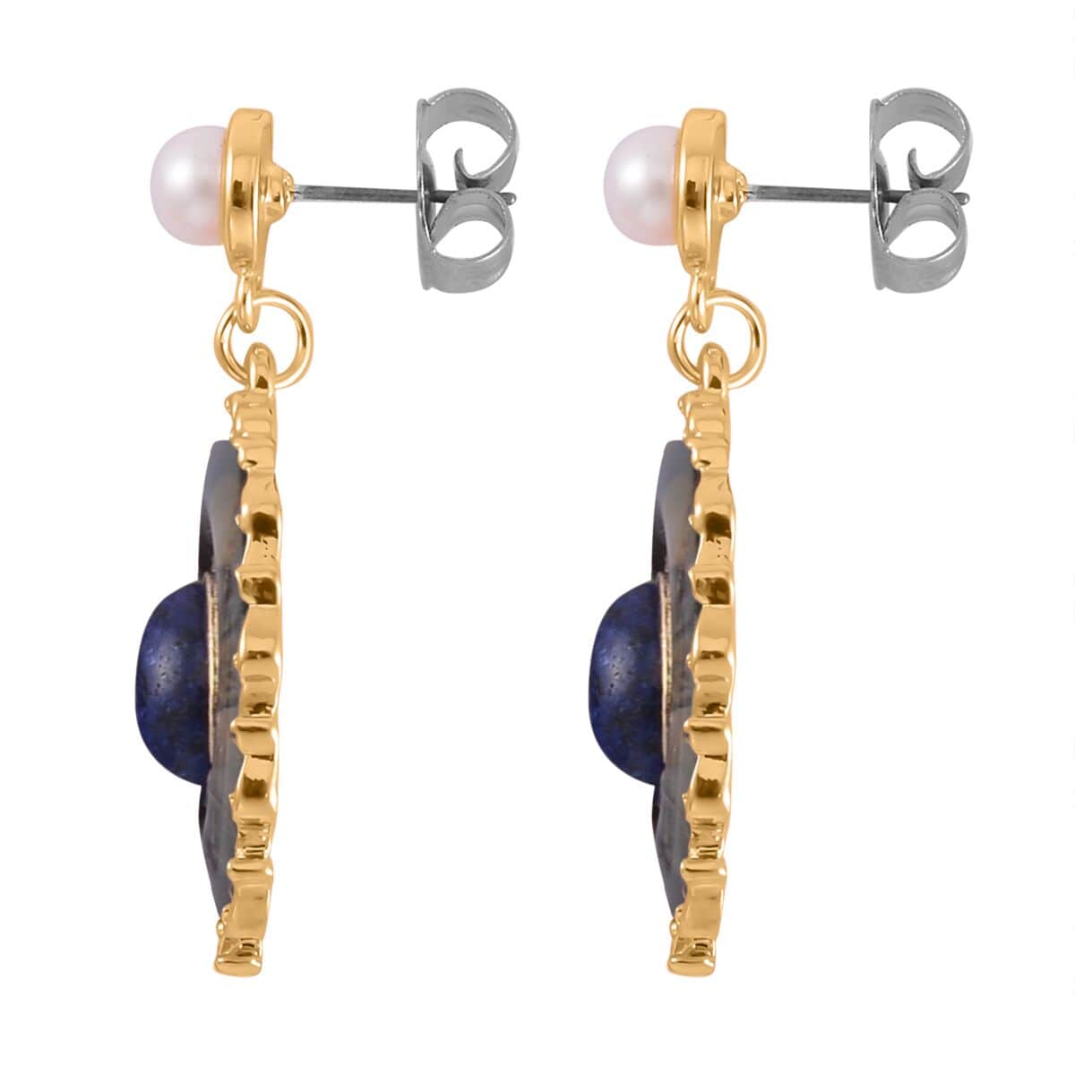 Lapis Lazuli and Multi Gemstone Drop Earrings, Ring Size 6.0 and Pendant in Goldtone with ION Plated YG Stainless Steel Necklace 20 Inches 16.00 ctw image number 8