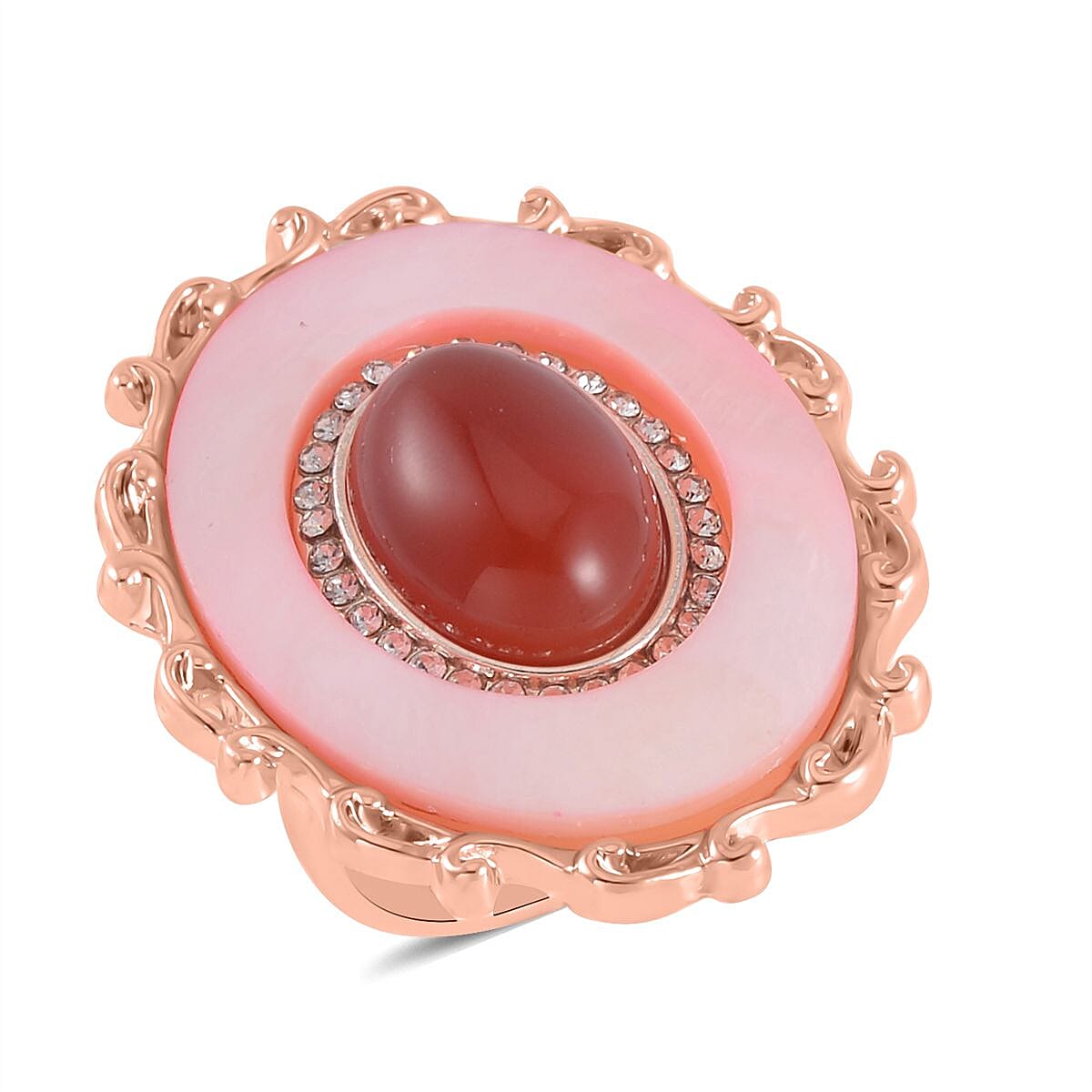Red Agate and Multi Gemstone Drop Earrings, Ring (Size 8.0) and Pendant in Rosetone with ION Plated RG Stainless Steel Necklace 20 Inches 16.00 ctw image number 2