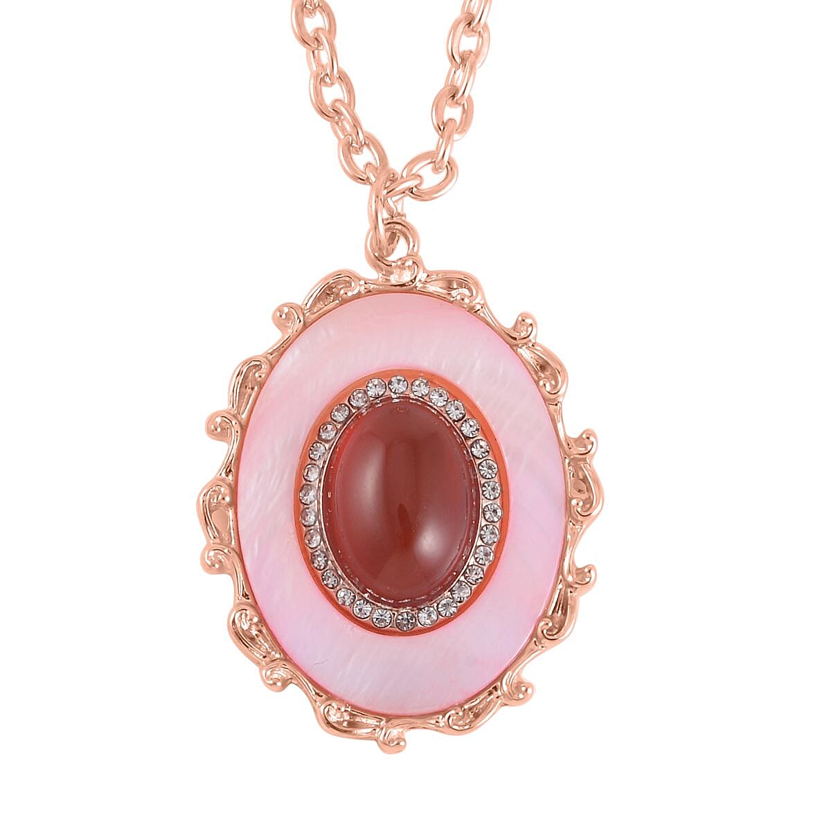 Red Agate and Multi Gemstone Drop Earrings, Ring (Size 8.0) and Pendant in Rosetone with ION Plated RG Stainless Steel Necklace 20 Inches 16.00 ctw image number 5