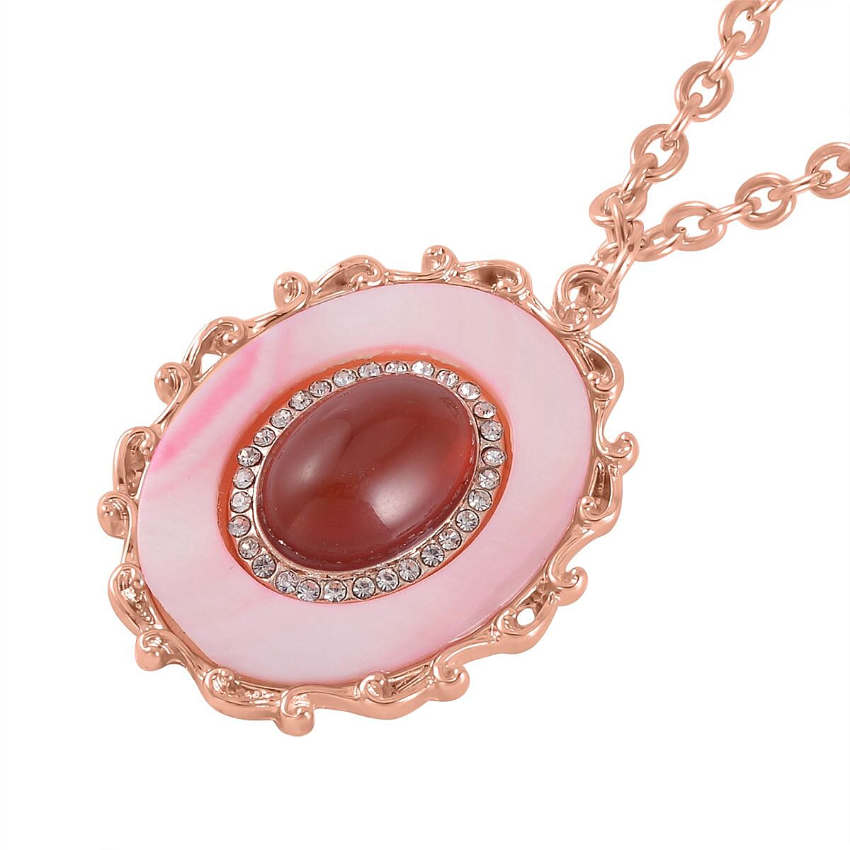 Red Agate and Multi Gemstone Drop Earrings, Ring (Size 8.0) and Pendant in Rosetone with ION Plated RG Stainless Steel Necklace 20 Inches 16.00 ctw image number 6
