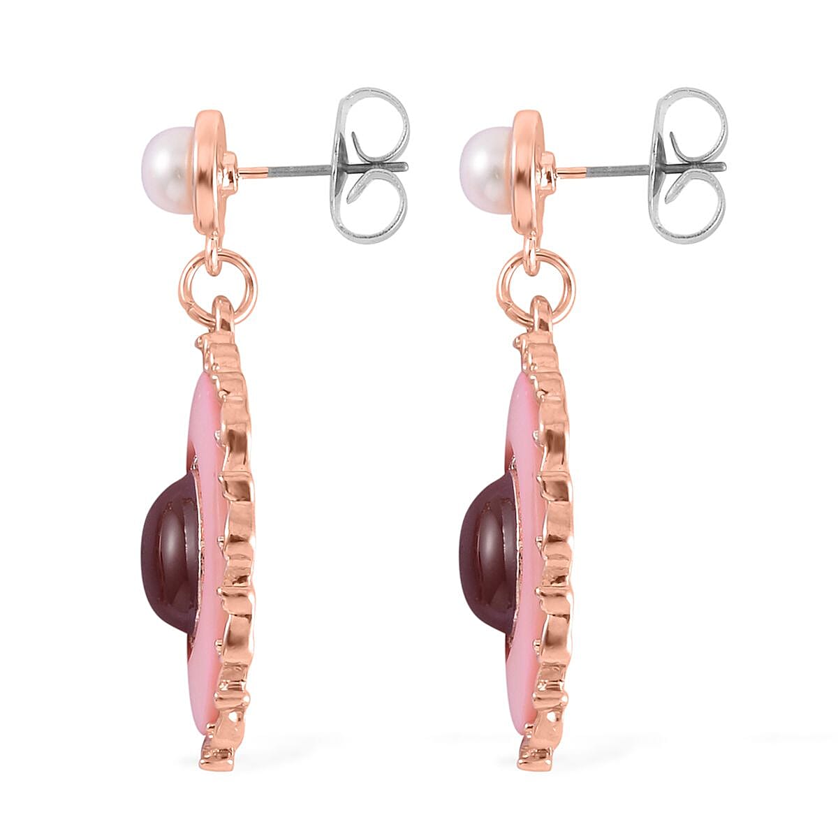 Red Agate and Multi Gemstone Drop Earrings, Ring (Size 8.0) and Pendant in Rosetone with ION Plated RG Stainless Steel Necklace 20 Inches 16.00 ctw image number 8