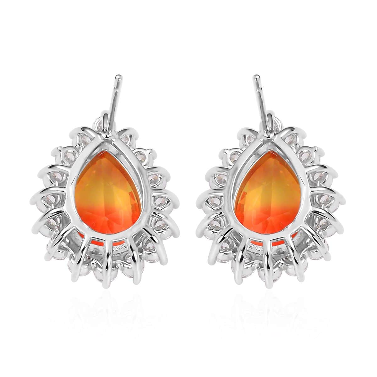 Golden & Orange Bi-Colored Glass, Simulated Diamond Halo Ring (Size 6.0) and Earrings in Silvertone 0.40 ctw image number 7