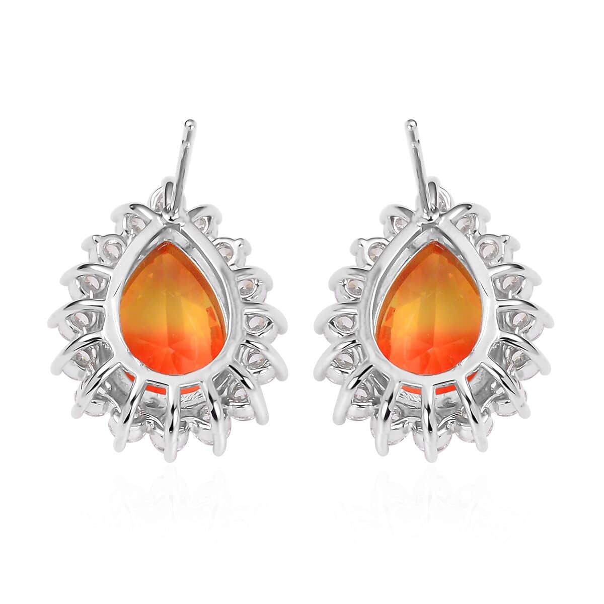 Golden & Orange Bi-Colored Glass, Simulated Diamond Halo Ring (Size 7.0) and Earrings in Silvertone 0.40 ctw image number 7