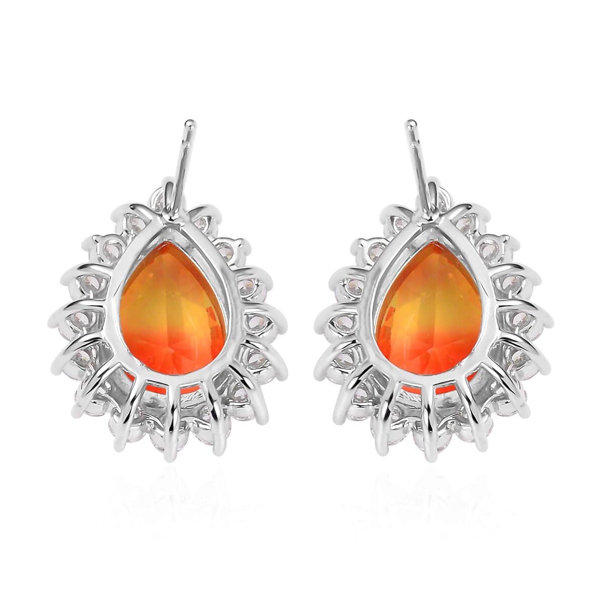 Golden & Orange Bi-Colored Glass, Simulated Diamond Halo Ring (Size 9.0) and Earrings in Silvertone 0.40 ctw image number 7