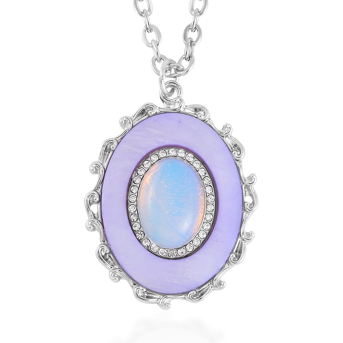 Opalite and Multi Gemstone Drop Earrings, Ring (Size 8.0) and Pendant in Silvertone with Stainless Steel Necklace 20 Inches 16.00 ctw image number 5