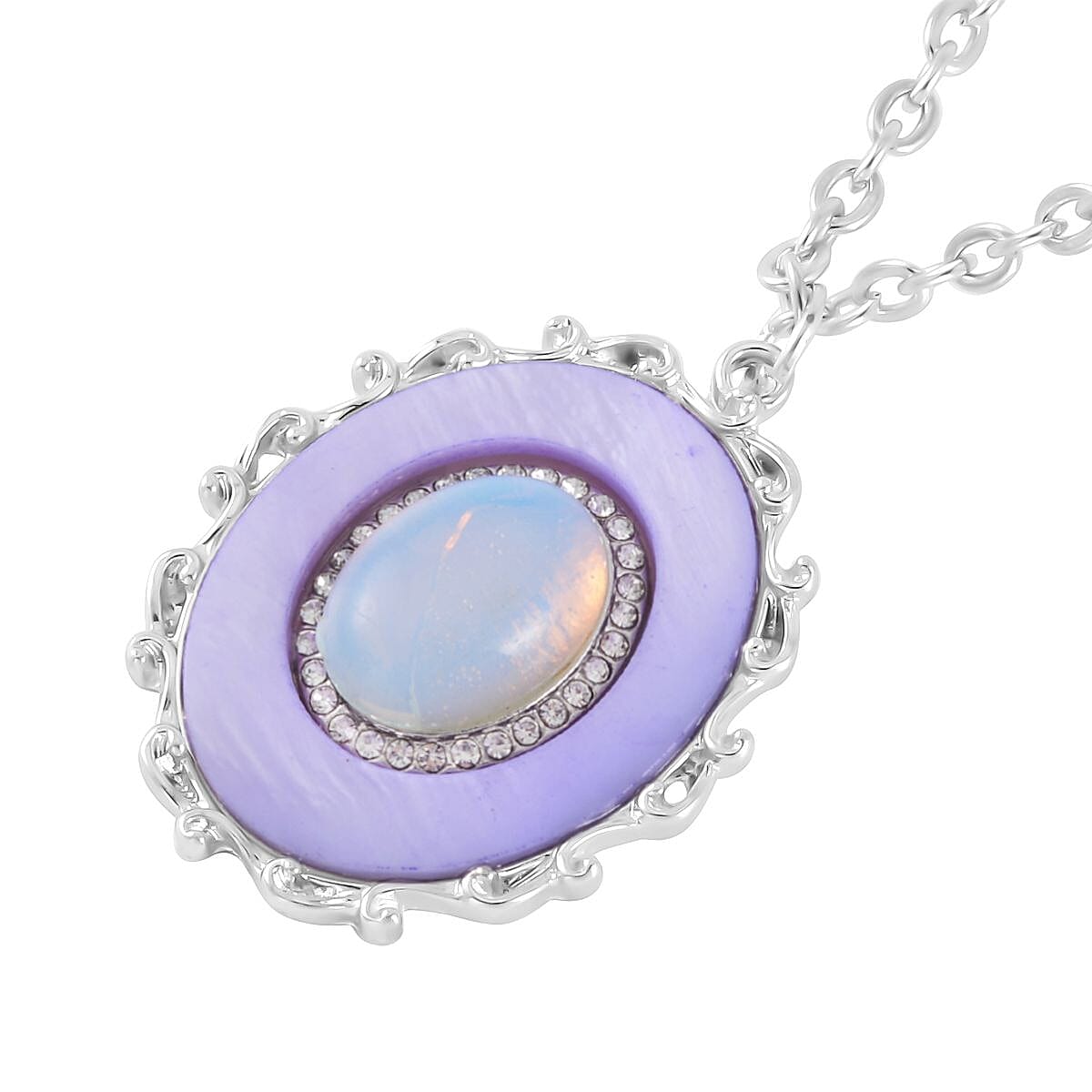 Opalite and Multi Gemstone Drop Earrings, Ring (Size 8.0) and Pendant in Silvertone with Stainless Steel Necklace 20 Inches 16.00 ctw image number 6