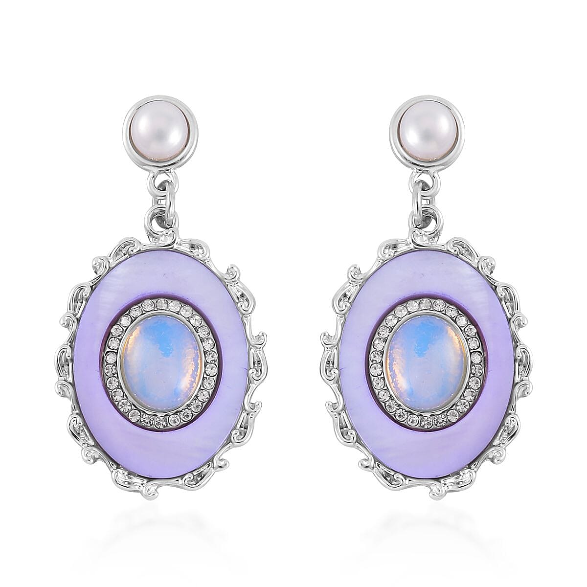 Opalite and Multi Gemstone Drop Earrings, Ring (Size 8.0) and Pendant in Silvertone with Stainless Steel Necklace 20 Inches 16.00 ctw image number 7