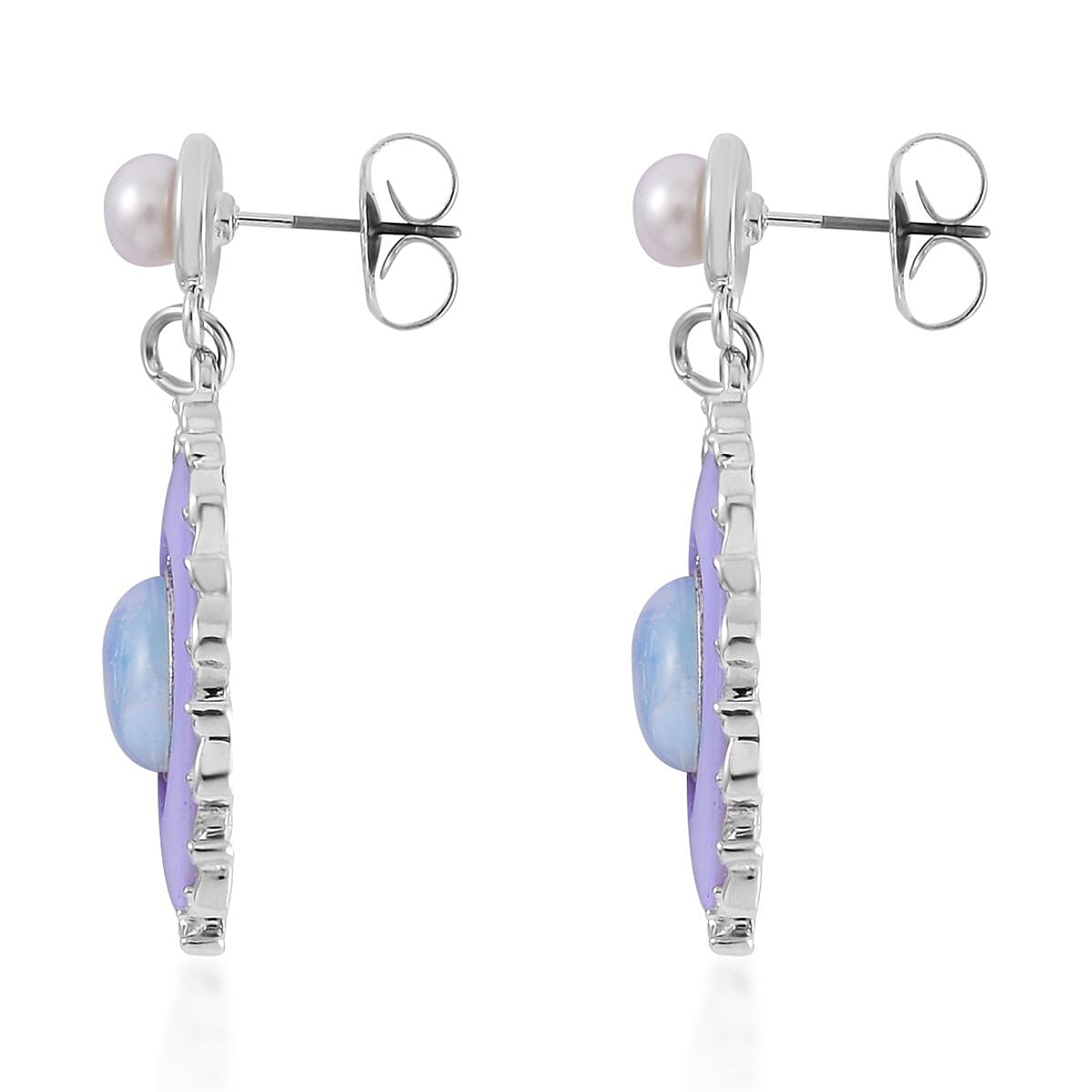 Opalite and Multi Gemstone Drop Earrings, Ring (Size 8.0) and Pendant in Silvertone with Stainless Steel Necklace 20 Inches 16.00 ctw image number 8