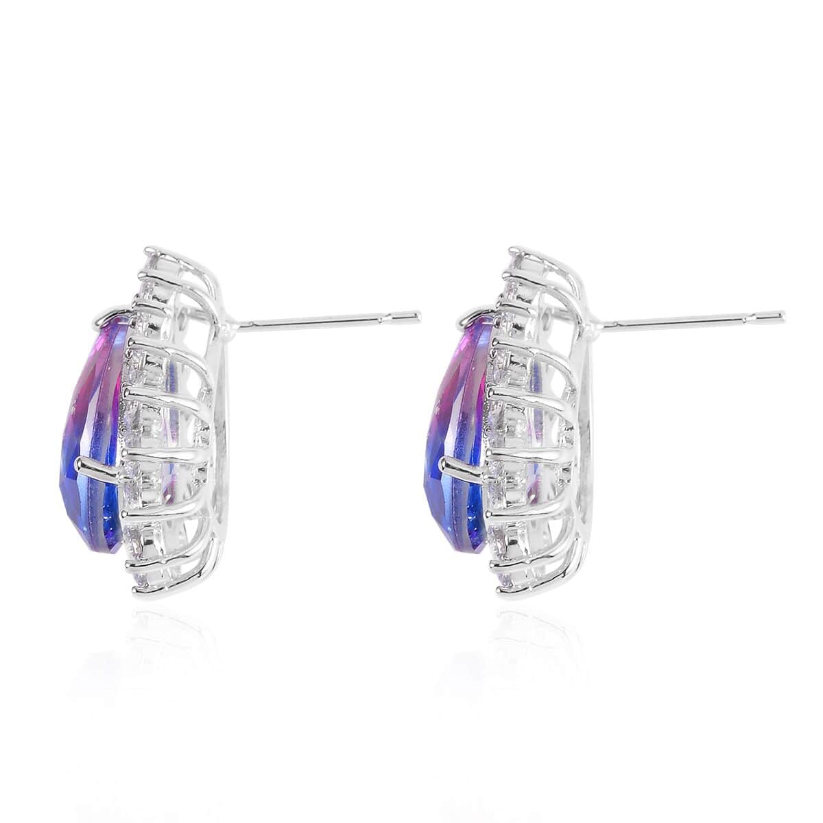 Pink & Lavender Bi-Colored Glass, Simulated Diamond Halo Ring (Size 7.0) and Earrings in Silvertone 0.40 ctw image number 6