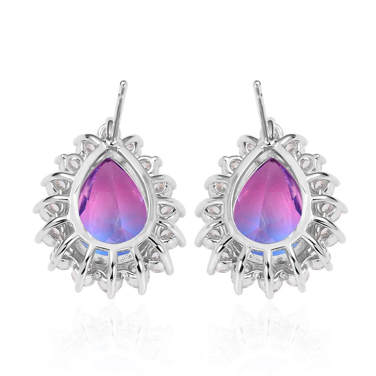 Pink & Lavender Bi-Colored Glass, Simulated Diamond Halo Ring (Size 8.0) and Earrings in Silvertone 0.40 ctw image number 7