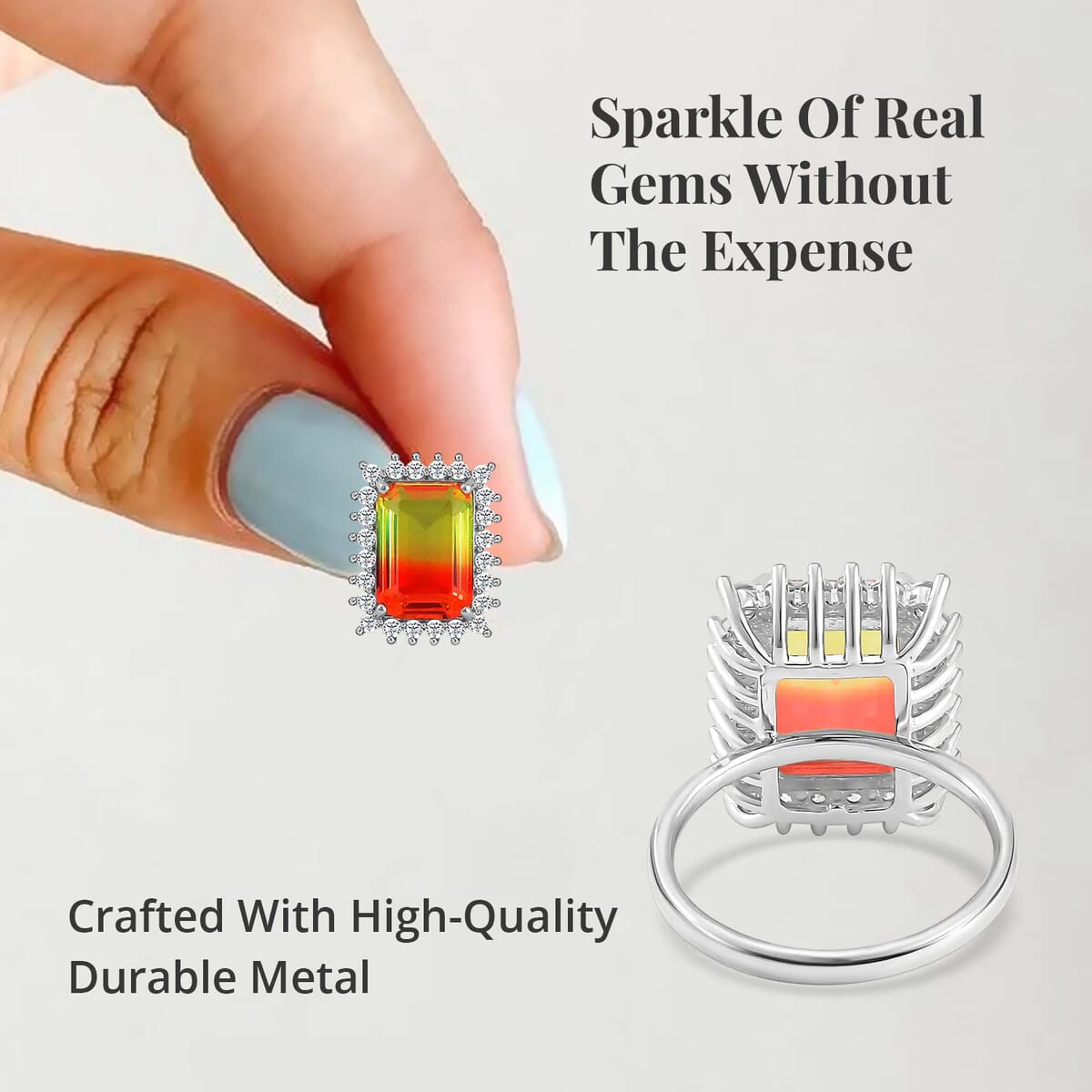 Tourmaline Color Glass, Simulated Diamond Earrings and Ring (Size 6.0) in Silvertone image number 3