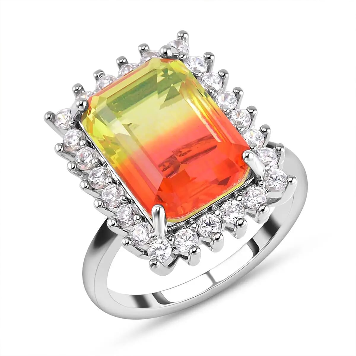 Tourmaline Color Glass, Simulated Diamond Earrings and Ring (Size 6.0) in Silvertone image number 6