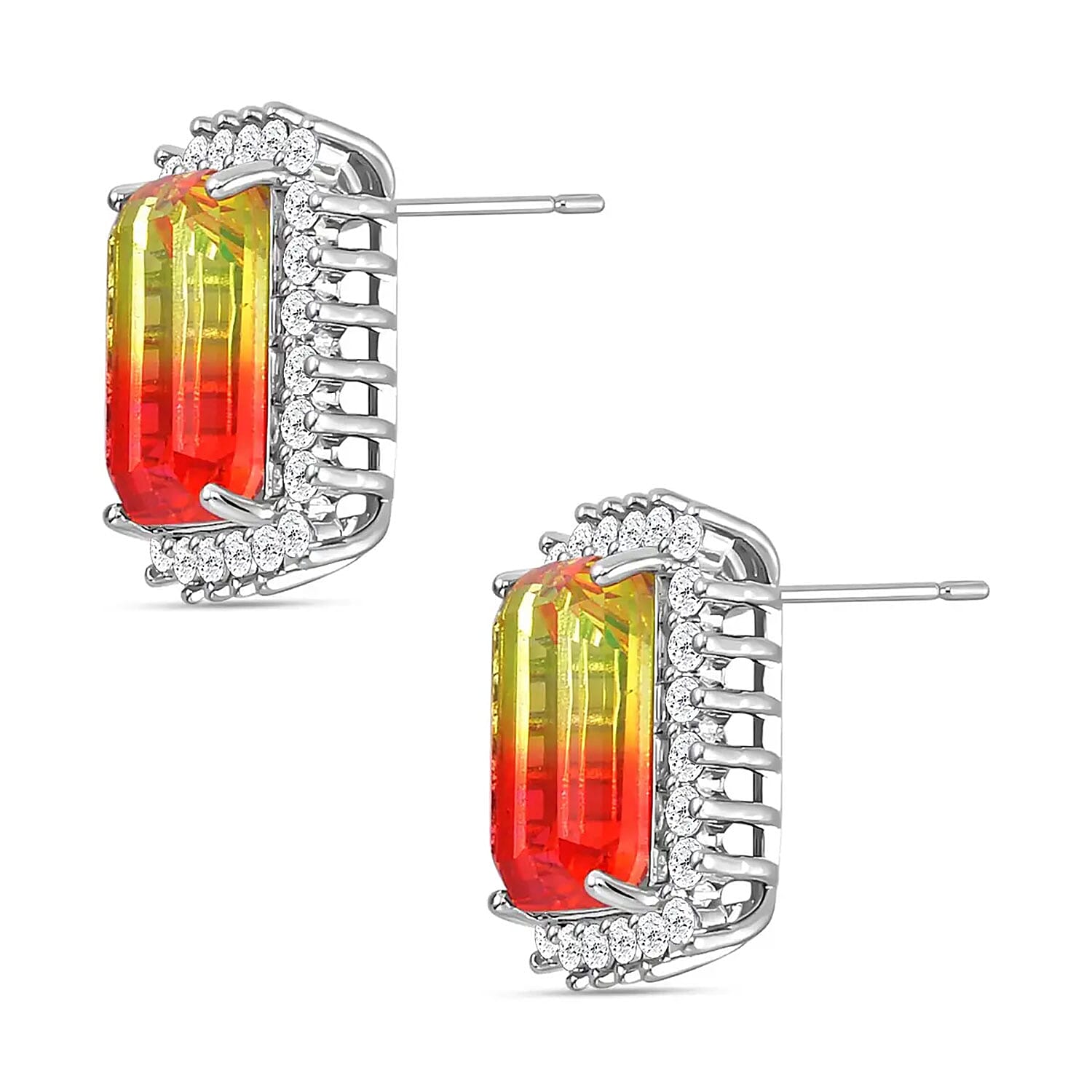 Golden and Orange Tourmaline Color Glass and Simulated Diamond Earrings and Ring (Size 9.0) in Silvertone