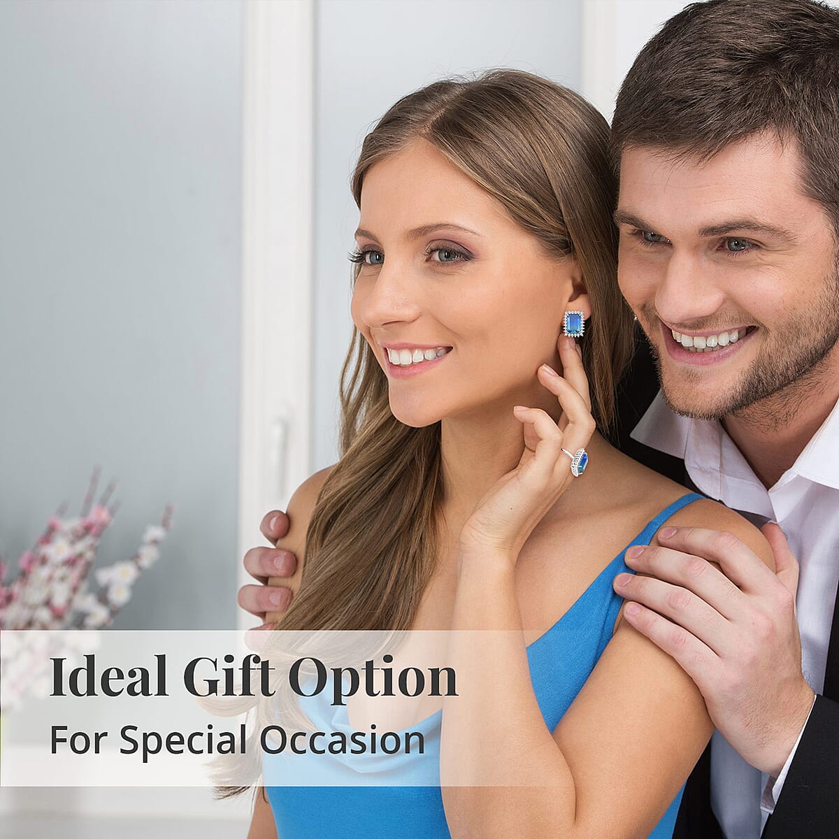 Blue and Green Tourmaline Color Glass and Simulated Diamond Earrings and Ring (Size 9.0) in Silvertone image number 5