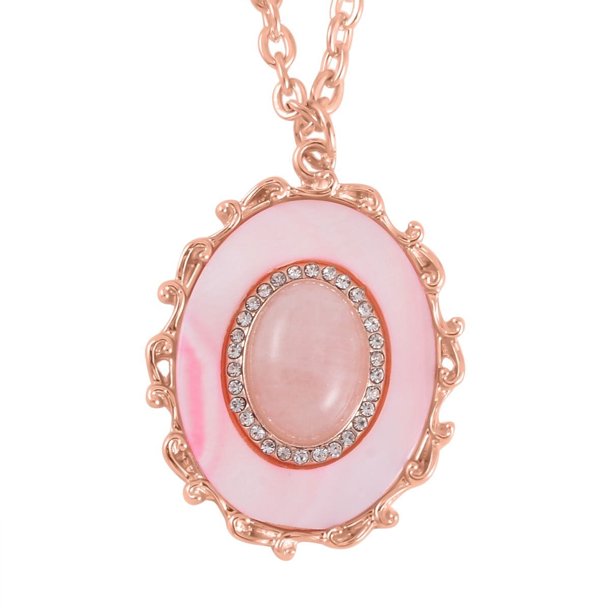 Galilea Rose Quartz and Multi Gemstone Drop Earrings, Ring (Size 7.0) and Pendant in Rosetone with ION Plated RG Stainless Steel Necklace 20 Inches 16.00 ctw image number 5