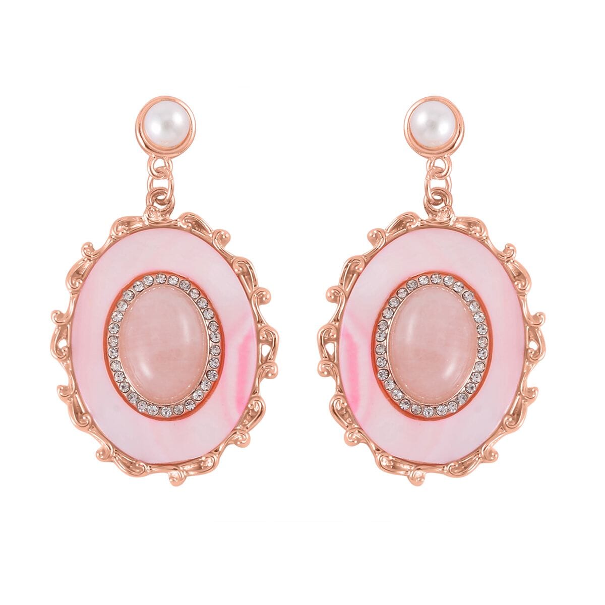 Galilea Rose Quartz and Multi Gemstone Drop Earrings, Ring (Size 7.0) and Pendant in Rosetone with ION Plated RG Stainless Steel Necklace 20 Inches 16.00 ctw image number 7