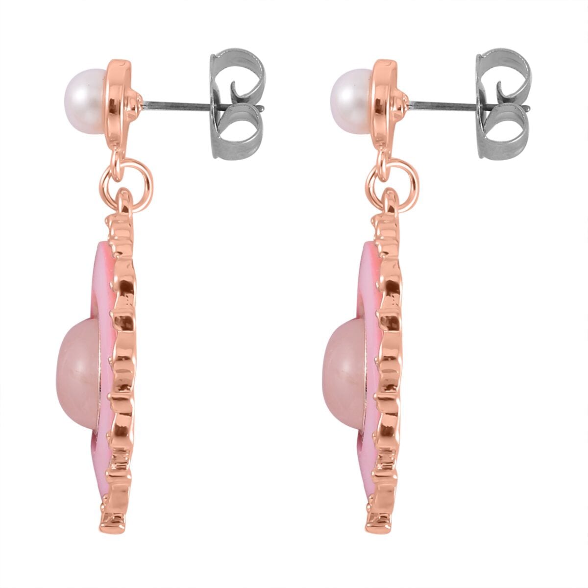 Galilea Rose Quartz and Multi Gemstone Drop Earrings, Ring (Size 7.0) and Pendant in Rosetone with ION Plated RG Stainless Steel Necklace 20 Inches 16.00 ctw image number 8