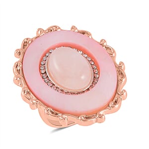 Galilea Rose Quartz and Multi Gemstone Drop Earrings, Ring Size 11.0 and Pendant in Rosetone with ION Plated RG Stainless Steel Necklace 20 Inches 16.00 ctw