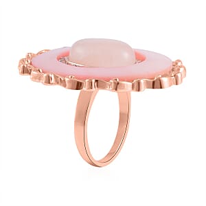 Galilea Rose Quartz and Multi Gemstone Drop Earrings, Ring Size 11.0 and Pendant in Rosetone with ION Plated RG Stainless Steel Necklace 20 Inches 16.00 ctw