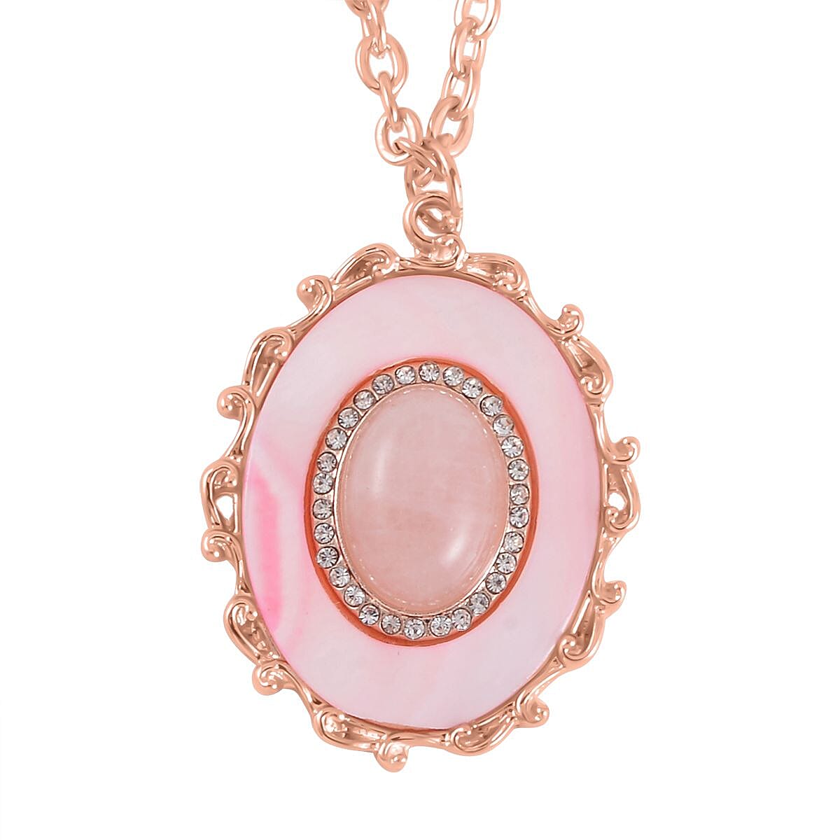 Galilea Rose Quartz and Multi Gemstone Drop Earrings, Ring Size 11.0 and Pendant in Rosetone with ION Plated RG Stainless Steel Necklace 20 Inches 16.00 ctw image number 5