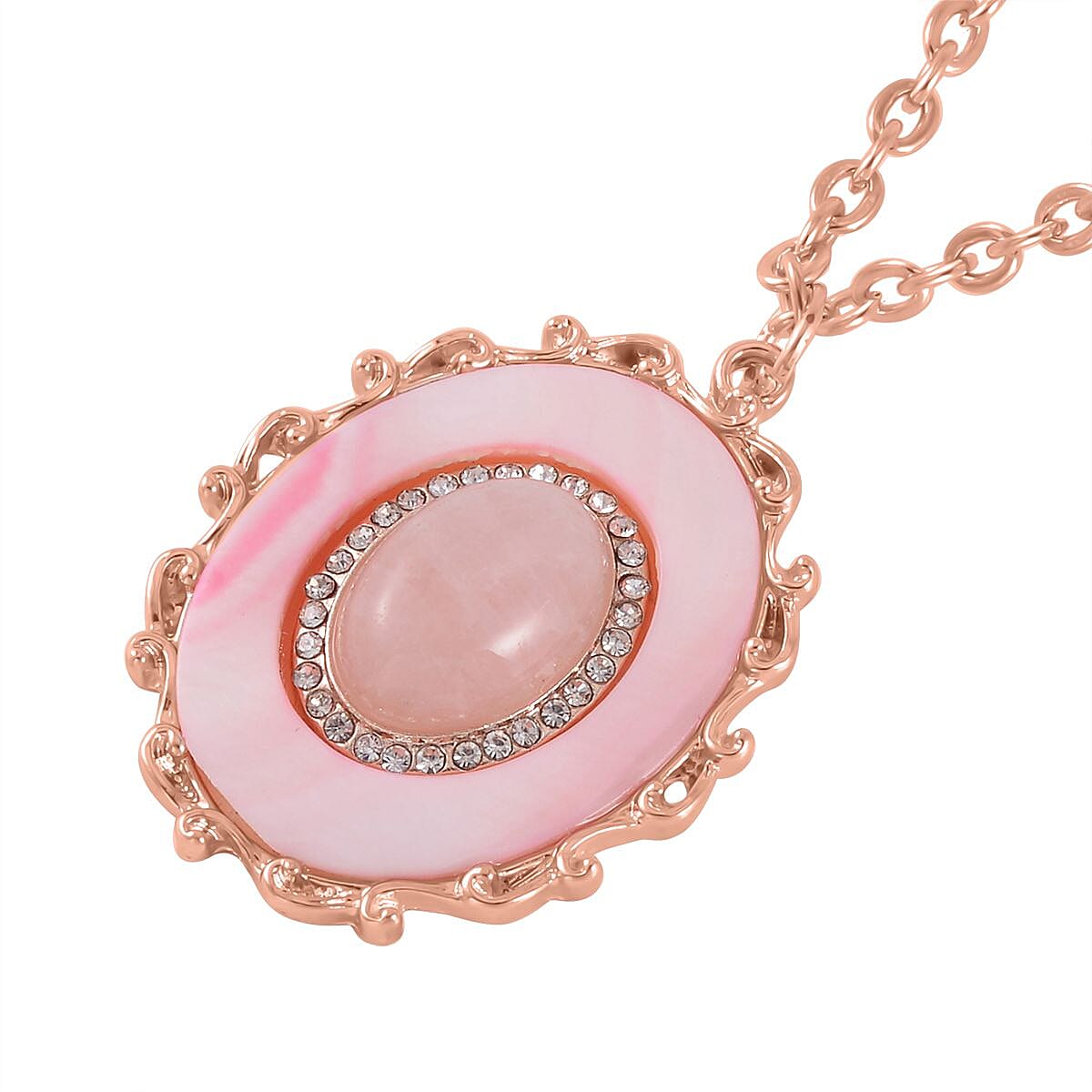 Galilea Rose Quartz and Multi Gemstone Drop Earrings, Ring Size 11.0 and Pendant in Rosetone with ION Plated RG Stainless Steel Necklace 20 Inches 16.00 ctw image number 6
