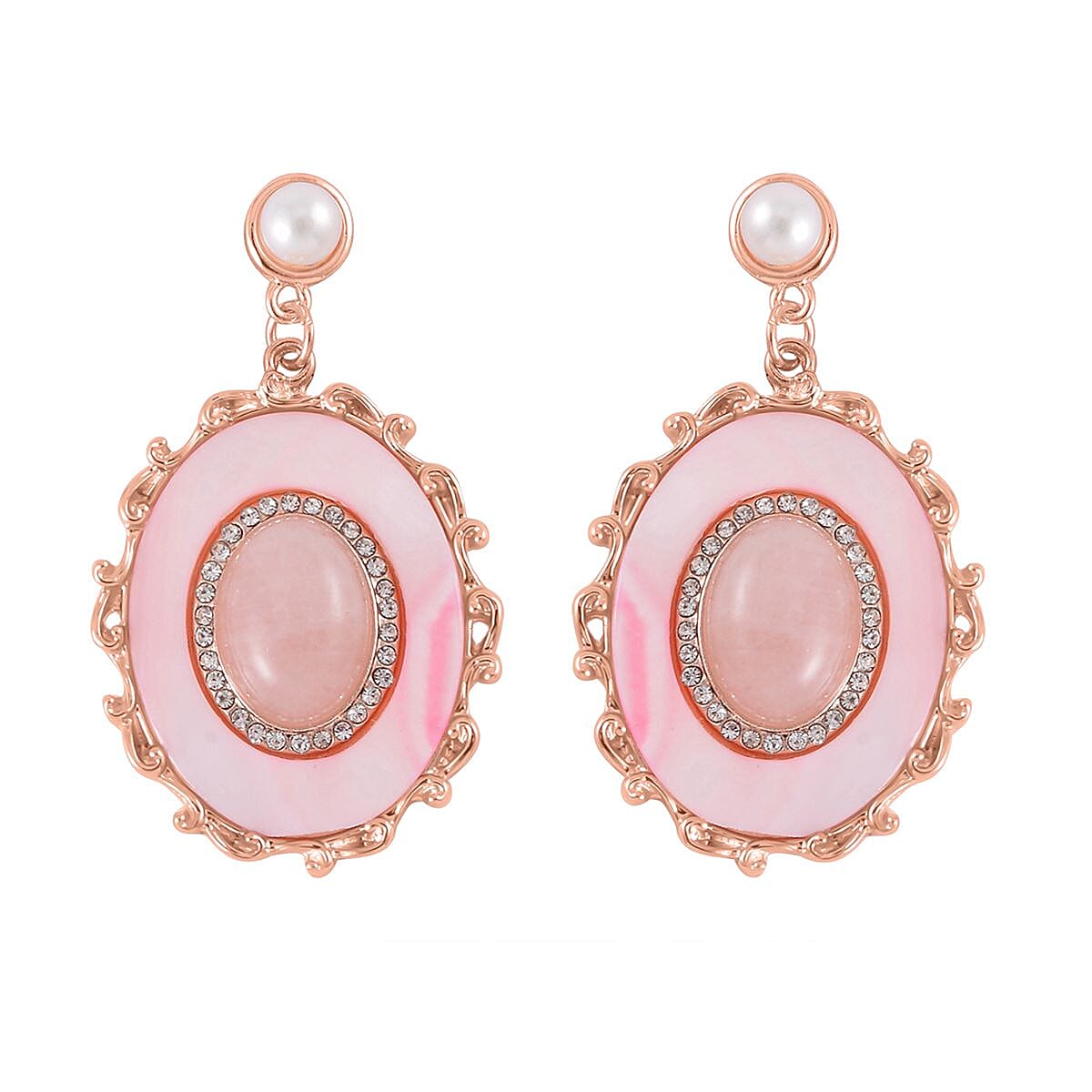 Galilea Rose Quartz and Multi Gemstone Drop Earrings, Ring Size 11.0 and Pendant in Rosetone with ION Plated RG Stainless Steel Necklace 20 Inches 16.00 ctw image number 7