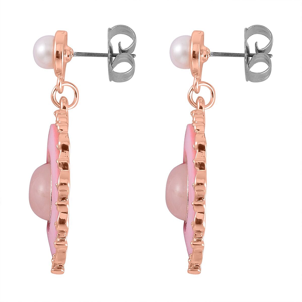 Galilea Rose Quartz and Multi Gemstone Drop Earrings, Ring Size 11.0 and Pendant in Rosetone with ION Plated RG Stainless Steel Necklace 20 Inches 16.00 ctw image number 8