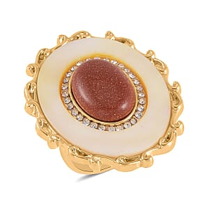 Golden Sunstone and Multi Gemstone Drop Earrings, Ring (Size 11.0) and Pendant in Goldtone with ION Plated YG Stainless Steel Necklace 20 Inches 16.00 ctw