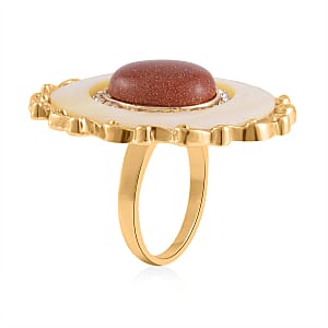 Golden Sunstone and Multi Gemstone Drop Earrings, Ring (Size 11.0) and Pendant in Goldtone with ION Plated YG Stainless Steel Necklace 20 Inches 16.00 ctw