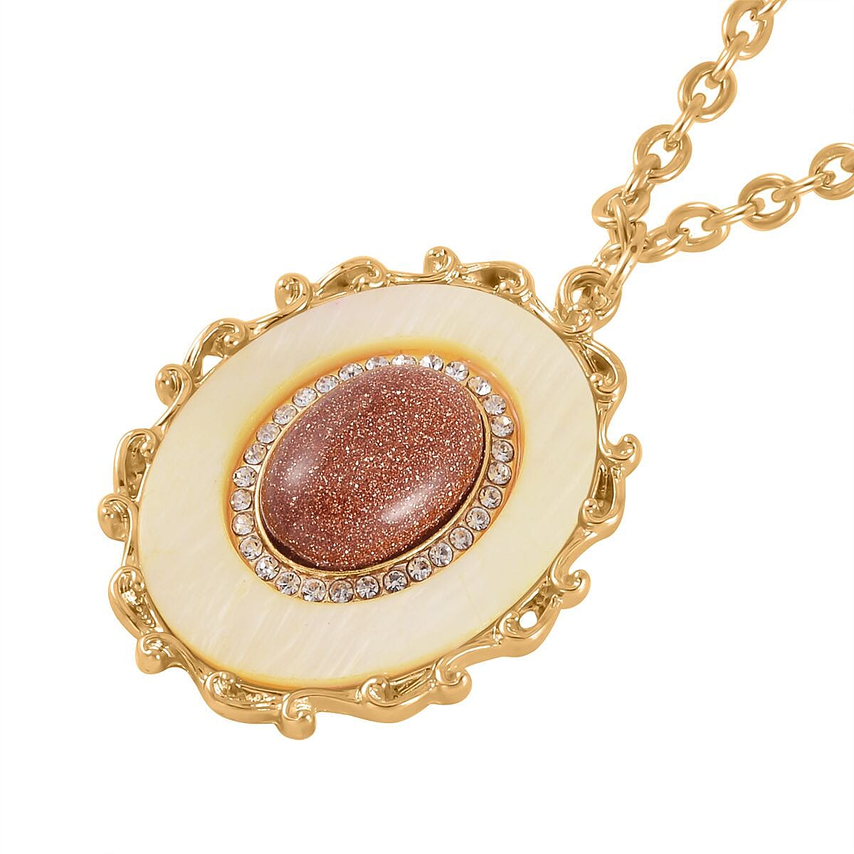 Golden Sunstone and Multi Gemstone Drop Earrings, Ring (Size 11.0) and Pendant in Goldtone with ION Plated YG Stainless Steel Necklace 20 Inches 16.00 ctw image number 6