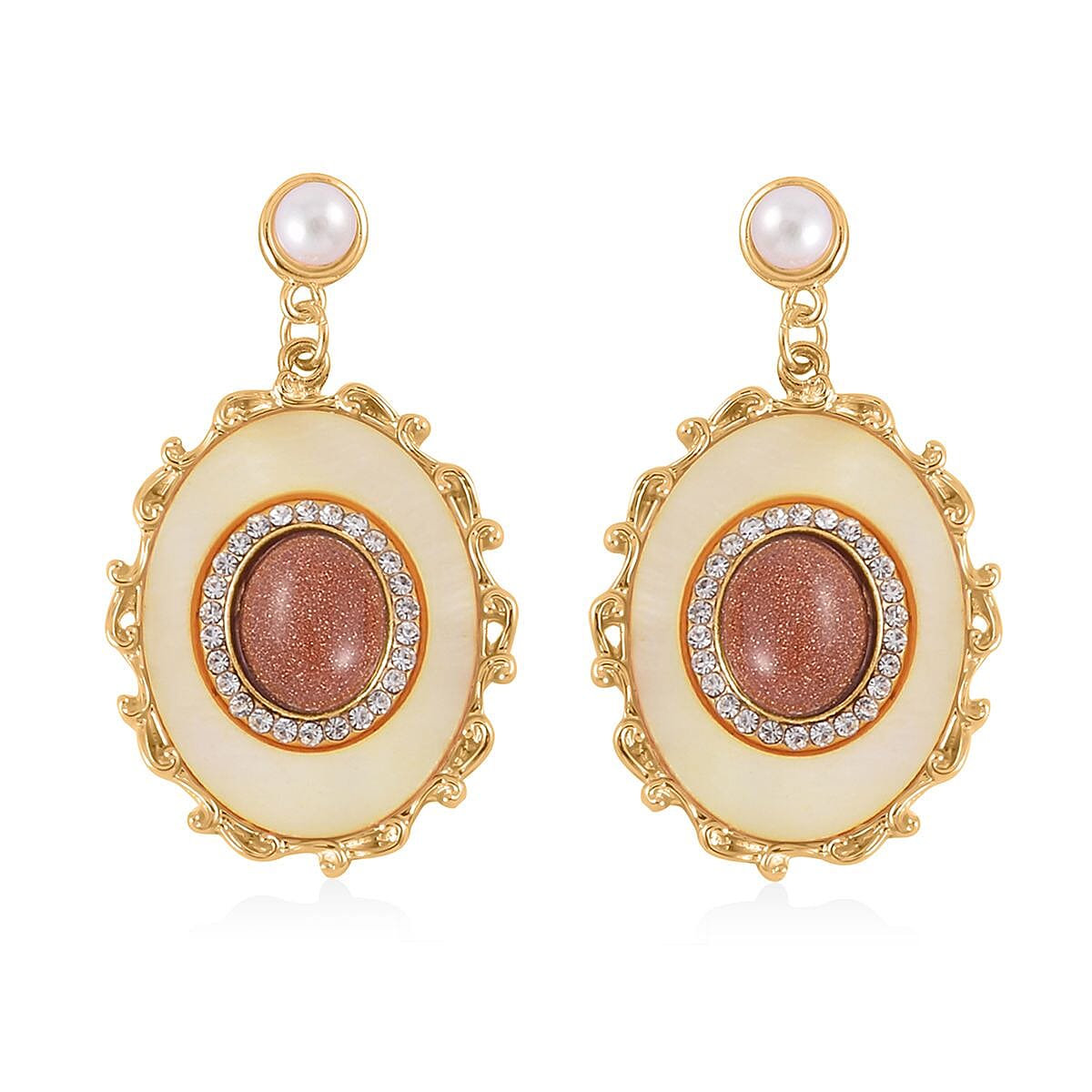 Golden Sunstone and Multi Gemstone Drop Earrings, Ring (Size 11.0) and Pendant in Goldtone with ION Plated YG Stainless Steel Necklace 20 Inches 16.00 ctw image number 7