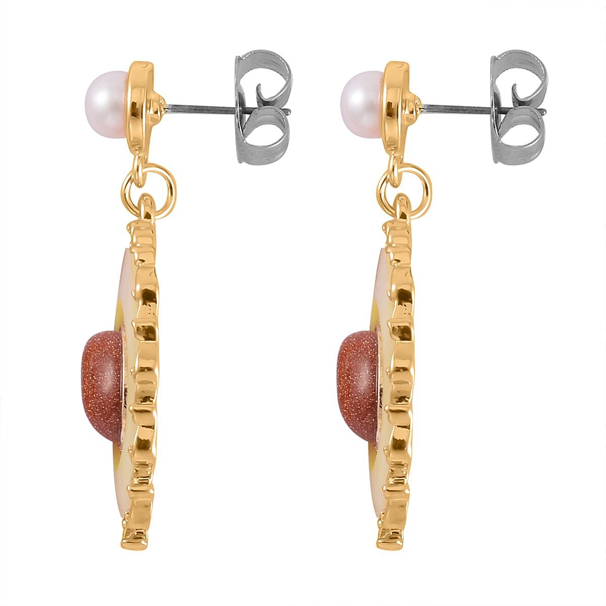 Golden Sunstone and Multi Gemstone Drop Earrings, Ring (Size 11.0) and Pendant in Goldtone with ION Plated YG Stainless Steel Necklace 20 Inches 16.00 ctw image number 8