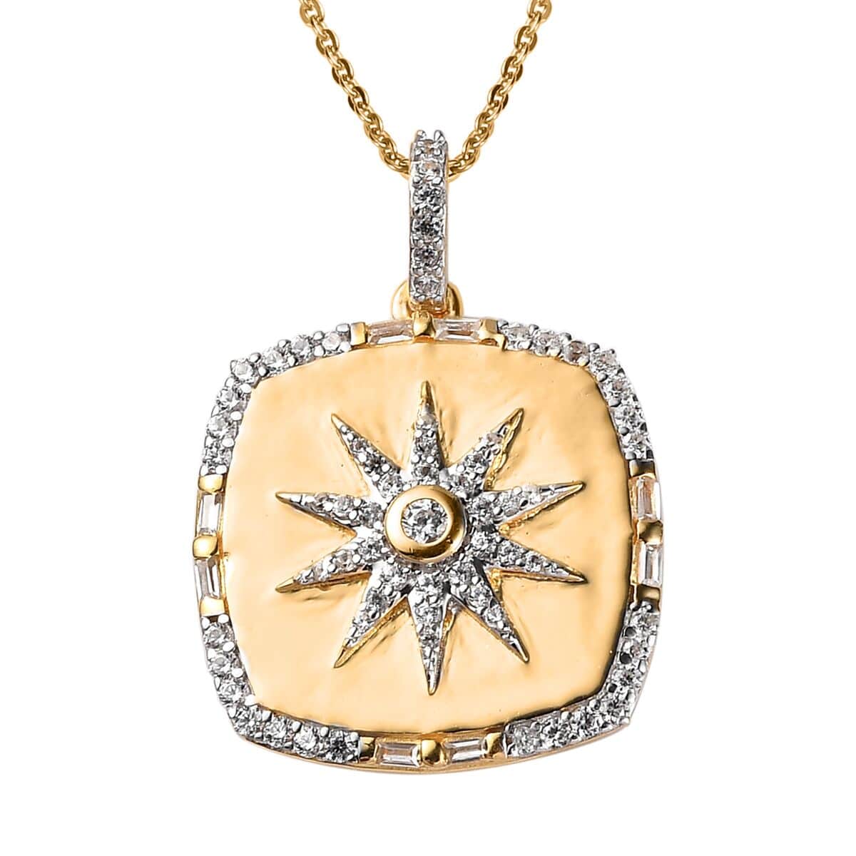 White Zircon Celestial Sun Medallion Pendant Necklace 20 Inches in Vermeil Yellow Gold Over Sterling Silver 1.30 ctw image number 0
