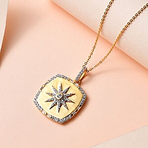 White Zircon Celestial Sun Medallion Pendant Necklace 20 Inches in Vermeil Yellow Gold Over Sterling Silver 1.30 ctw