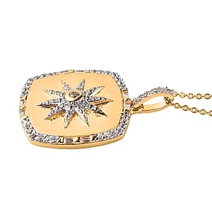 White Zircon Celestial Sun Medallion Pendant Necklace 20 Inches in Vermeil Yellow Gold Over Sterling Silver 1.30 ctw