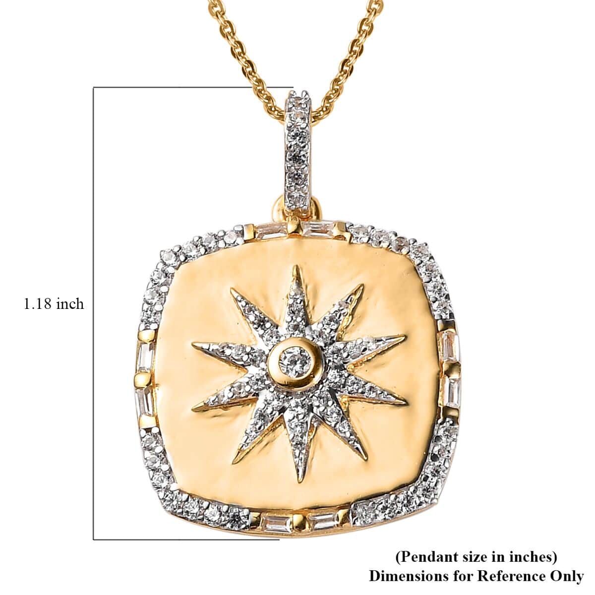 White Zircon Celestial Sun Medallion Pendant Necklace 20 Inches in Vermeil Yellow Gold Over Sterling Silver 1.30 ctw image number 6