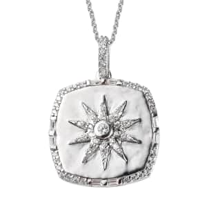 Mother’s Day Gift White Zircon Celestial Sun Medallion Pendant Necklace 20 Inches in Platinum Over Sterling Silver 1.30 ctw