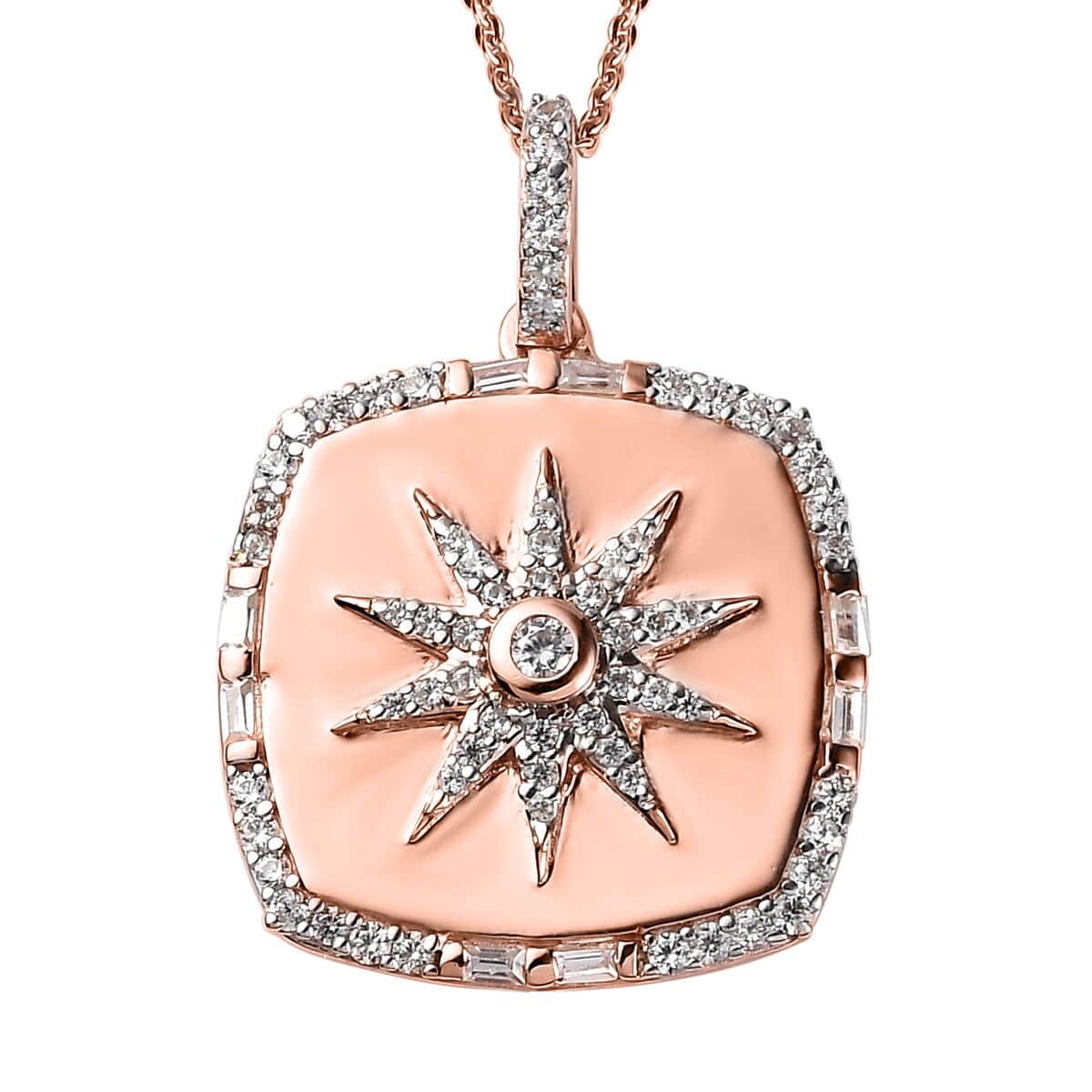 White Zircon Celestial Sun Medallion Pendant Necklace 20 Inches in Vermeil Rose Gold Over Sterling Silver 1.30 ctw image number 0