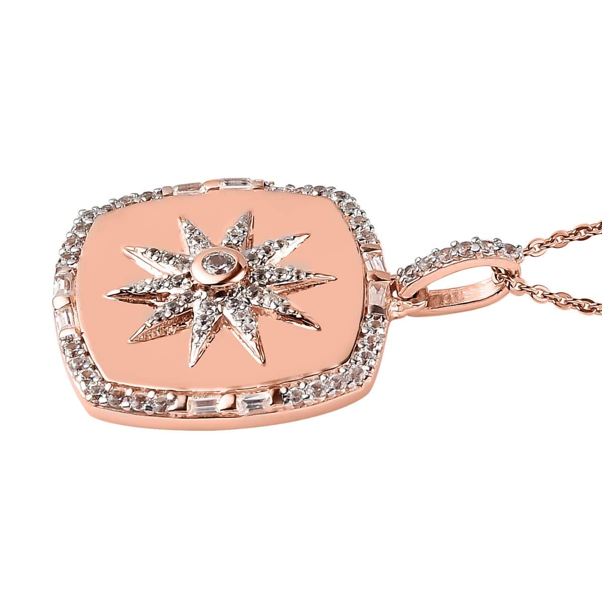 White Zircon Celestial Sun Medallion Pendant Necklace 20 Inches in Vermeil Rose Gold Over Sterling Silver 1.30 ctw image number 3