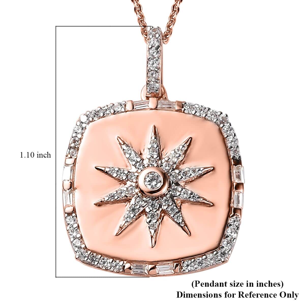 White Zircon Celestial Sun Medallion Pendant Necklace 20 Inches in Vermeil Rose Gold Over Sterling Silver 1.30 ctw image number 6