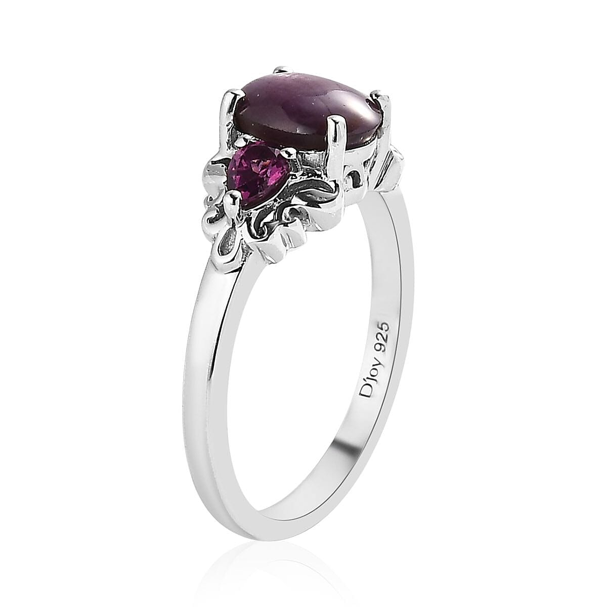 Premium Indian Star Ruby and Orissa Rhodolite Garnet Ring and Pendant Necklace 20 Inches in Platinum Over Sterling Silver 4.15 ctw image number 4